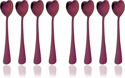 Vista 8 de JASHII 8 cucharaditas de acero inoxidable con forma de corazón negro brillante, cucharas de café de postre, cuchara de amor, cuchara mezcladora