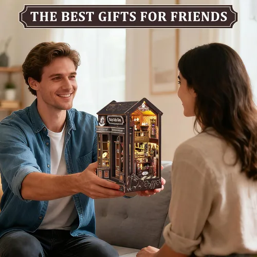 Vista 7 de SUNNINO Kit de Rincón de Libros - Kit de Casa de Muñecas en Miniatura DIY, Rompecabezas de Madera 3D con Luces LED, Kits de Rincón de Libros