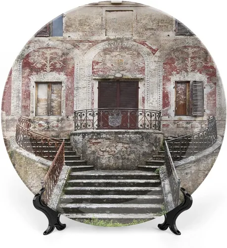 Vista 14 de Plato decorativo de 6 pulgadas, cerámica toscana, antigua calle italiana en pequeña ciudad provincial de Italia, placa de exhibición europea hecha a