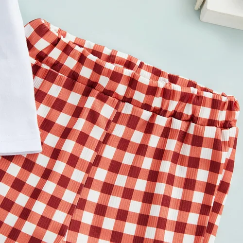 Vista 8 de Conjunto de 2 piezas para bebé niña pequeña, camiseta de manga corta con letras, pantalones acampanados, pantalones acampanados, ropa de festival