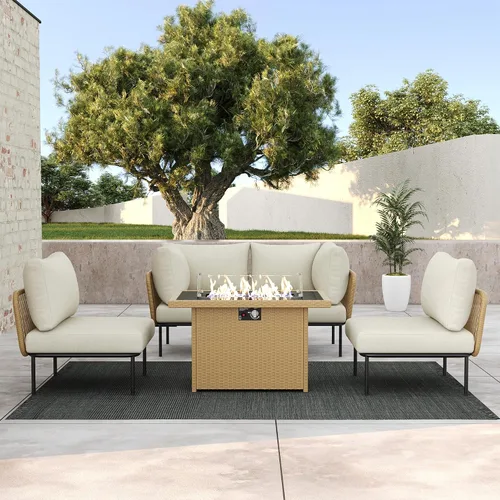 Vista 35 de LayinSun Juego de muebles de patio de aluminio de 7 piezas, sofá modular moderno con mesa auxiliar y cojín de grosor mejorado Gris claro