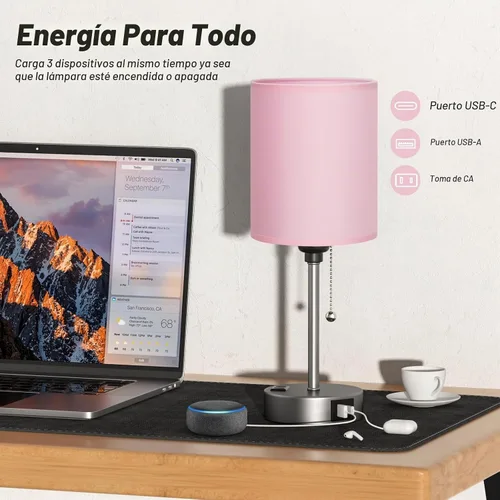 Vista 3 de Lámpara de mesita de noche pequeña para dormitorio, lámpara de escritorio Rosa-Plateado