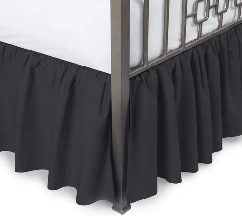 Vista 18 de Falda de cama individual negra para falda de cama con volantes con caída de 16 pulgadas, tela de tres lados ajustable con volantes suaves y sedosos