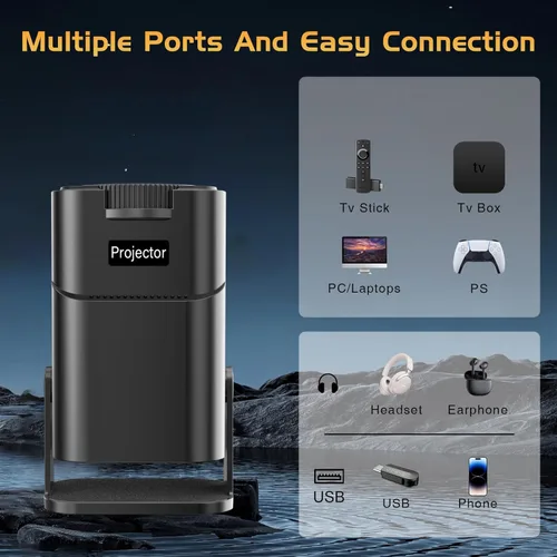 Vista 7 de Mini proyector, 2025 Full HD 1080P compatible con proyector de video, proyector de película pequeña portátil, compatible con iOS/Android/Windows/TV