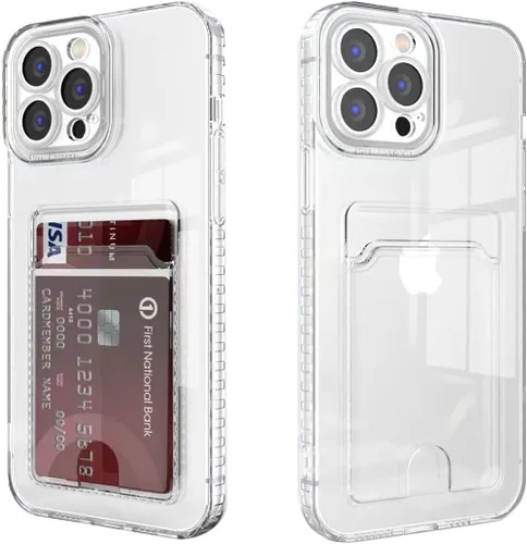 Vista 3 de Funda compatible con iPhone 11 con soporte para tarjetas, funda transparente con ranura para tarjetas, ultrafina, suave, a prueba de golpes, funda