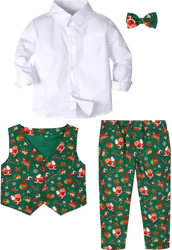 Vista 117 de A&J DESIGN Conjunto de traje de caballero para niños pequeños, 3 piezas, camisas, chaleco y pantalones