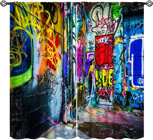 Vista 20 de Cortina opaca de graffiti para pared de ciudad, graffiti, hip hop, cultura callejera, impresión colorida de arte abstracto para niños, adolescentes