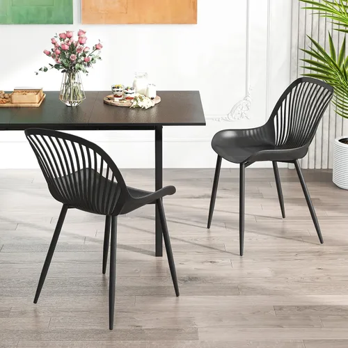 Vista 5 de Giantex Juego de 4 sillas de comedor negras, sillas de cocina modernas con patas de metal, respaldo recortado, asiento curvo, sillas decorativas sin