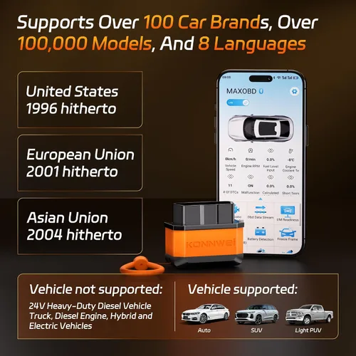 Vista 9 de KONNWEI Escáner OBD2 Bluetooth 5.2, herramienta de diagnóstico de escáner de coche inalámbrico para iOS y Android para pruebas de rendimiento