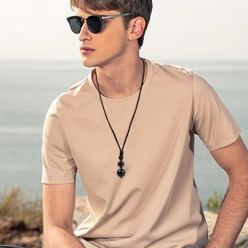Vista 5 de Collares de cristal para mujeres y hombres, ojo de tigre, amatista y obsidiana, collar redondo para protección, cristales y piedras curativas
