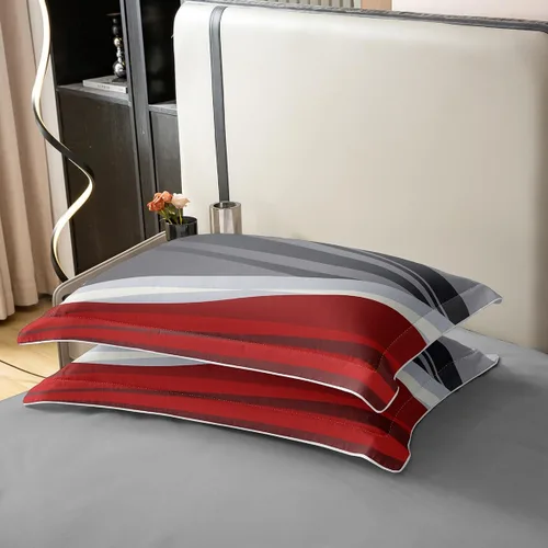 Vista 6 de Juego de funda de edredón moderna abstracta 100% algodón, tamaño individual, para niños, rojo, gris, negro, geométrico, juego de ropa de cama