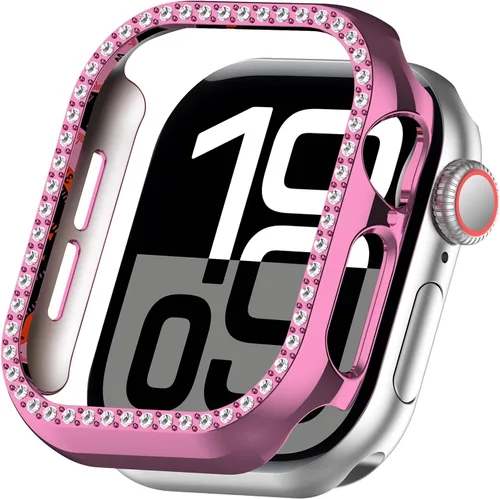 Vista 14 de Miimall Funda protectora de diamantes de imitación para mujer, compatible con Apple Watch 11/10 de 1.654 in, protector de marco de policarbonato