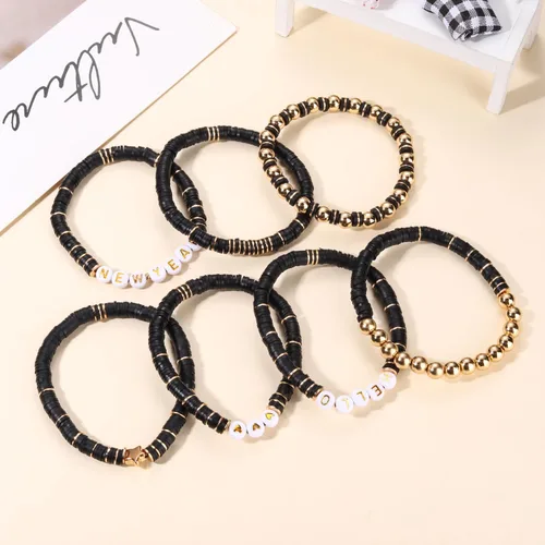 Vista 258 de Surfer Heishi - Pulseras apilables para mujer, apilables, de vinilo arcoíris, disco de arcilla, pulseras elásticas para la amistad, joyería bohemia