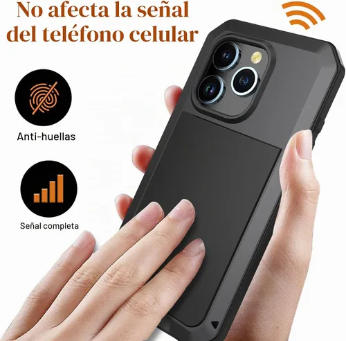 Vista 6 de Compatible con iPhone 15 Pro Max, funda protectora de cuerpo completo 360, resistente a los golpes, funda de metal de aleación de aluminio con Negro