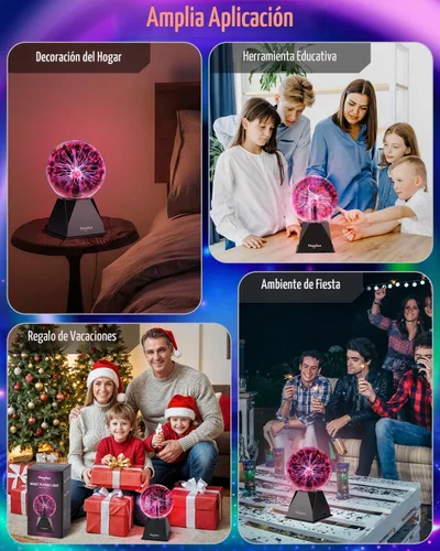 Vista 7 de Theefun Bola de Plasma: Verdadera Bola de 6 Pulgadas con Base de 3.5 Pulgadas, Globo de Plasma Regalos de Navidad Lámpara Sensible al Tacto y Sonido