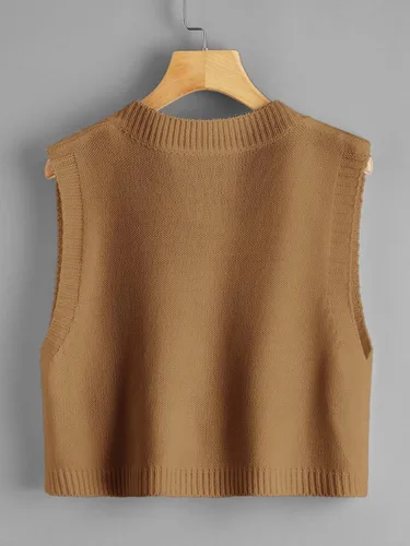 Vista 2 de Romwe Suéter de punto para mujer, chaleco corto Y2K, suéter sin mangas, cuello en V, uniforme jk, suéter de punto