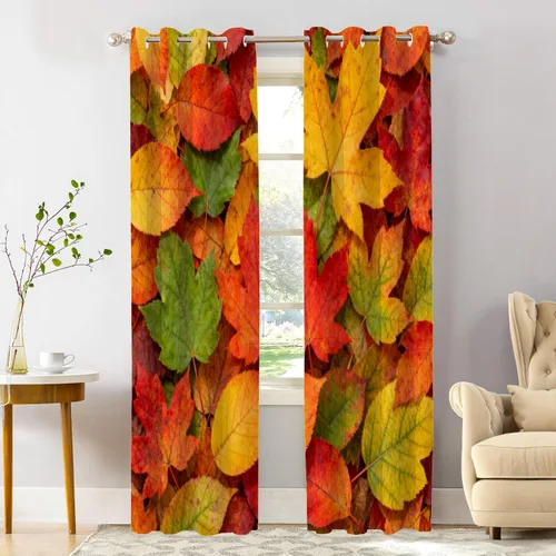 Vista 12 de Shrahala Orange Autumn Autumn Blackout Curtain Tiers, Fall Kitchen Valance Light Blocking Tier Drapes with Rod Pocket, 2 Pack 26 X 24 in