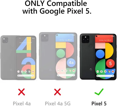 Vista 2 de Funda tipo cartera para Google Pixel 5, funda de doble capa con ranura para tarjeta y soporte para Google Pixel 5 - Negro