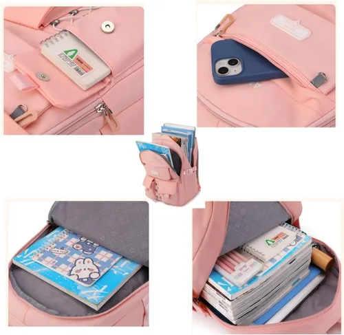 Vista 3 de Mochila Kawaii con bonitos accesorios duraderos con múltiples compartimentos, Azul, Kawaii