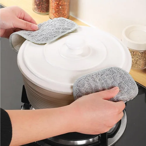Vista 2 de Generic Trapos multiusos de alambre para lavar platos, 5 piezas, plata, paños de cocina casuales de 2 x 4 pulgadas