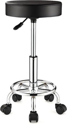 Vista 7 de Taburete ajustable con ruedas Taburete redondo con ruedas para silla de oficina de masaje de spa (negro)