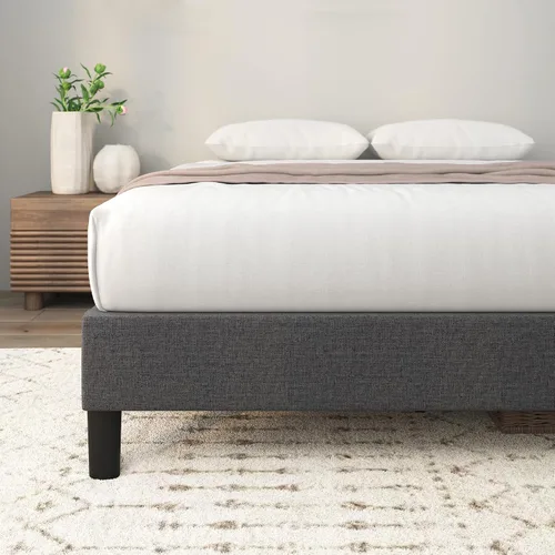Vista 3 de Zinus Curtis - Base de cama con plataforma tapizada, base de colchón, soporte de listones de madera, no necesita somier, embalaje ecológico Gris