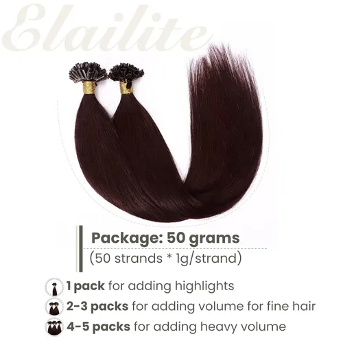 Vista 4 de Elailite Extensiones de cabello humano con punta en U V3.0, cabello real unido con queratina, 16 pulgadas, pegamento de fusión de calor, 100% sin