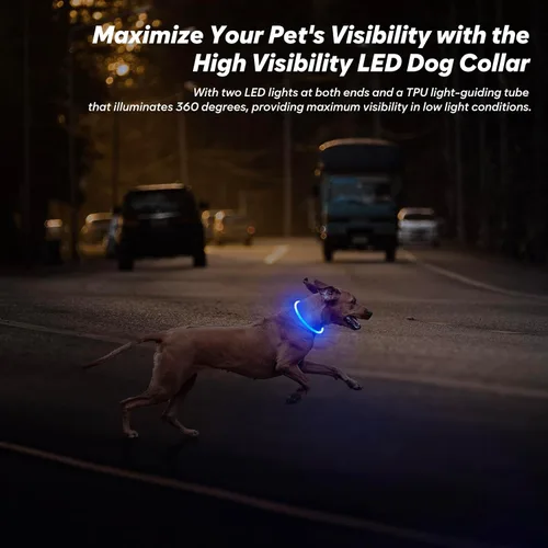 Vista 6 de BSEEN Collar de Perro Iluminado – Collar de Perro LED Visible a 360° Impermeable Recargable – Collar Brillante de TPU Cortable para Mascotas