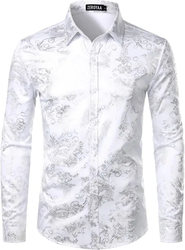 Vista 17 de ZEROYAA Men's Luxury Paisley Floral Printed Button Down Shirt Zhcl36-negro oro