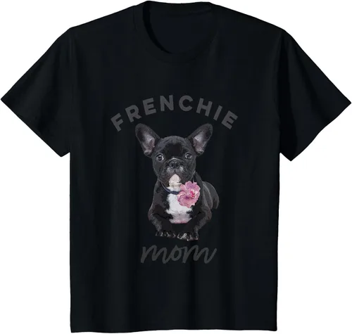 Vista 37 de Camiseta Bulldog Francés para Mujer, Frenchie Mom, Flor, Negro, S