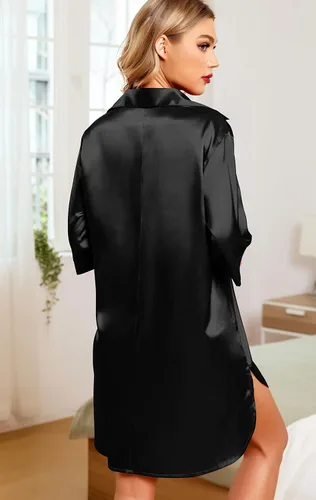 Vista 5 de Samring Camisones de seda para mujer, manga 34, con botones, camisola de satén para dormir