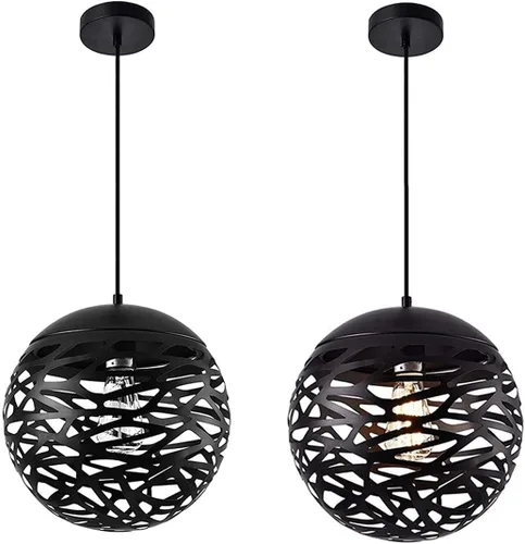 Vista 8 de Adjustable Height Chandelier Light Fixture - Elegant Black Iron & Glass Design for Living Room, Kitchen Island, Cafe, and Bar(20cm)
