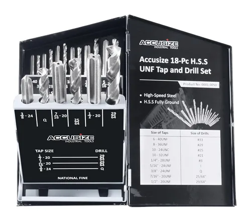 Vista 15 de Accusize Industrial Tools Juego de taladro y desbarbe de 18 piezas, H.S.S. métrico, 0001-0052 Juego de 18 piezas HSS Macho y Taladro, Métrico