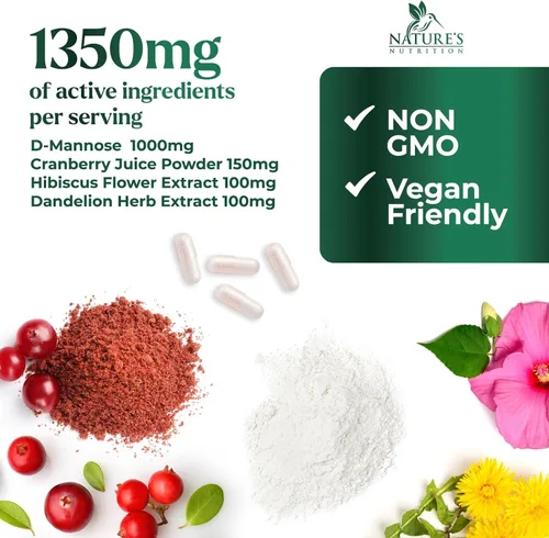 Vista 6 de D-manosa 1000 mg por porción – Arándano e hibisco – Eficaz de acción rápida, elimina las impurezas para la vejiga, suplemento de apoyo a la salud