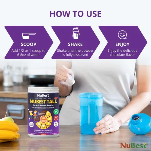 Vista 7 de NuBest Alto polvo de proteína para niños y adolescentes - Proteína de suero en polvo - Batido de proteína de chocolate en polvo con probióticos