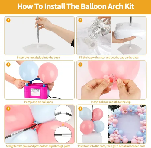 Vista 5 de RUBFAC Kit de arco de globos y bomba de globos, soporte de arco de globos ajustable de 10 pies de ancho para marco de piso con bases de bomba