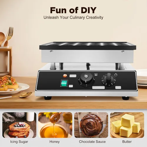 Vista 7 de Mini panqueques holandés de 36 piezas, máquina eléctrica comercial para panqueques, control de tiempo y temperatura, mini waffles de acero
