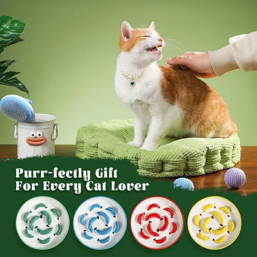 Vista 8 de Cuenco de alimentación lenta para gatos de cerámica - Cuenco vibrante para gatos - Lindo plato de comida con laberinto para comer lento - Apto