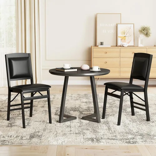 Vista 2 de Giantex Juego de 2 sillas de comedor plegables de madera negra con asiento acolchado, marco de madera maciza, carga máxima de 400 libras, sin