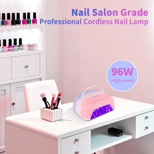 Vista 9 de Lámpara de uñas LED UV recargable profesional, luz UV inalámbrica de 96 W para uñas de gel con reflector metálico y base de metal, lámpara de secado