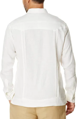 Vista 3 de Cubavera Camisa guayabera de manga larga con cuatro bolsillos y 100% lino para hombre (talla S-5x grande y alto)