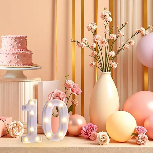 Vista 4 de Números con luz LED, letrero de número de marquesina para decoración de cumpleaños de 10 años (10)