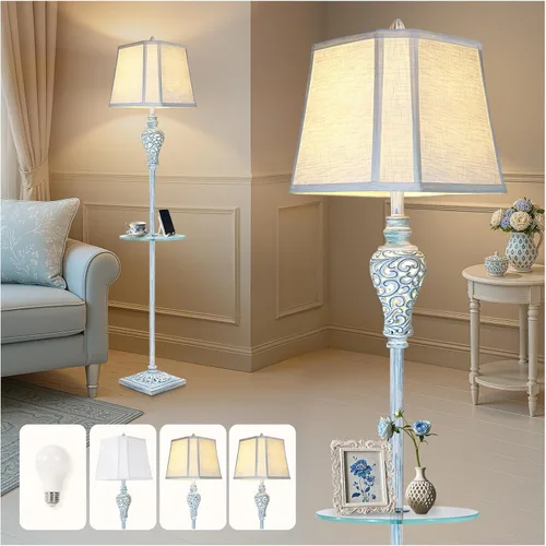 Vista 8 de LuxSight Collection Lámpara de pie rústica de 65 pulgadas de alto con pantalla de tela de lino de esquina de corte de luz nocturna, lámpara de pie