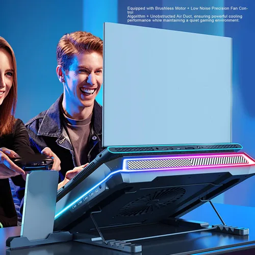Vista 8 de Almohadilla de refrigeración para laptop, soporte enfriador para laptop RGB, enfriador de portátil para juegos con ventilador turbo de 5.5 in y 4