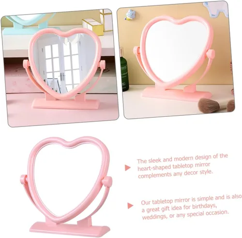 Vista 5 de Espejo de tocador de mesa en forma de corazón, espejo de doble cara para maquillaje, espejo de aumento portátil y giratorio para maquillaje