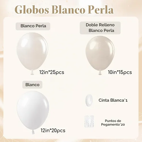 Vista 2 de 60 globos de perlas de doble relleno de 12 pulgadas, globos blancos perlados, globos de látex blanco para bodas, despedidas de soltera, baby shower