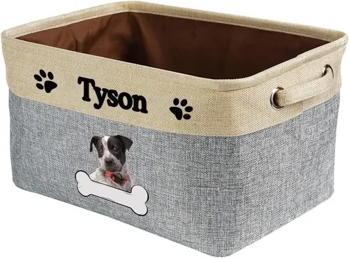 Vista 23 de Cesta de almacenamiento decorativa personalizada para cachorros, caja de juguetes rectangular de tela con 2 asas para organizar armario, garaje Azul