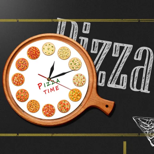 Vista 3 de The Geeky Days Diferentes gustos Pizza Time Reloj de pared de cuarzo silencioso moderno Italia sueños cocina decoración del hogar estilo napolitano