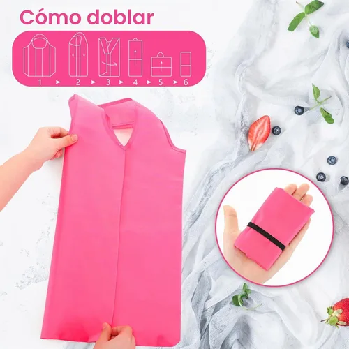 Vista 2 de Silkfly 24 bolsas de comestibles reutilizables plegables duraderas para reciclaje a granel con asas, bolsa de almacenamiento lavable Rosa