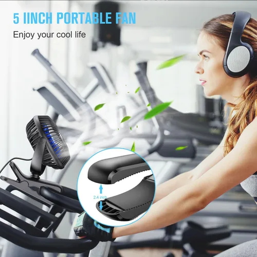 Vista 6 de BESKAR Ventilador de clip alimentado por USB, ventilador portátil de 6 pulgadas con cable, 3 velocidades de flujo de aire fuerte, ventilador pequeño